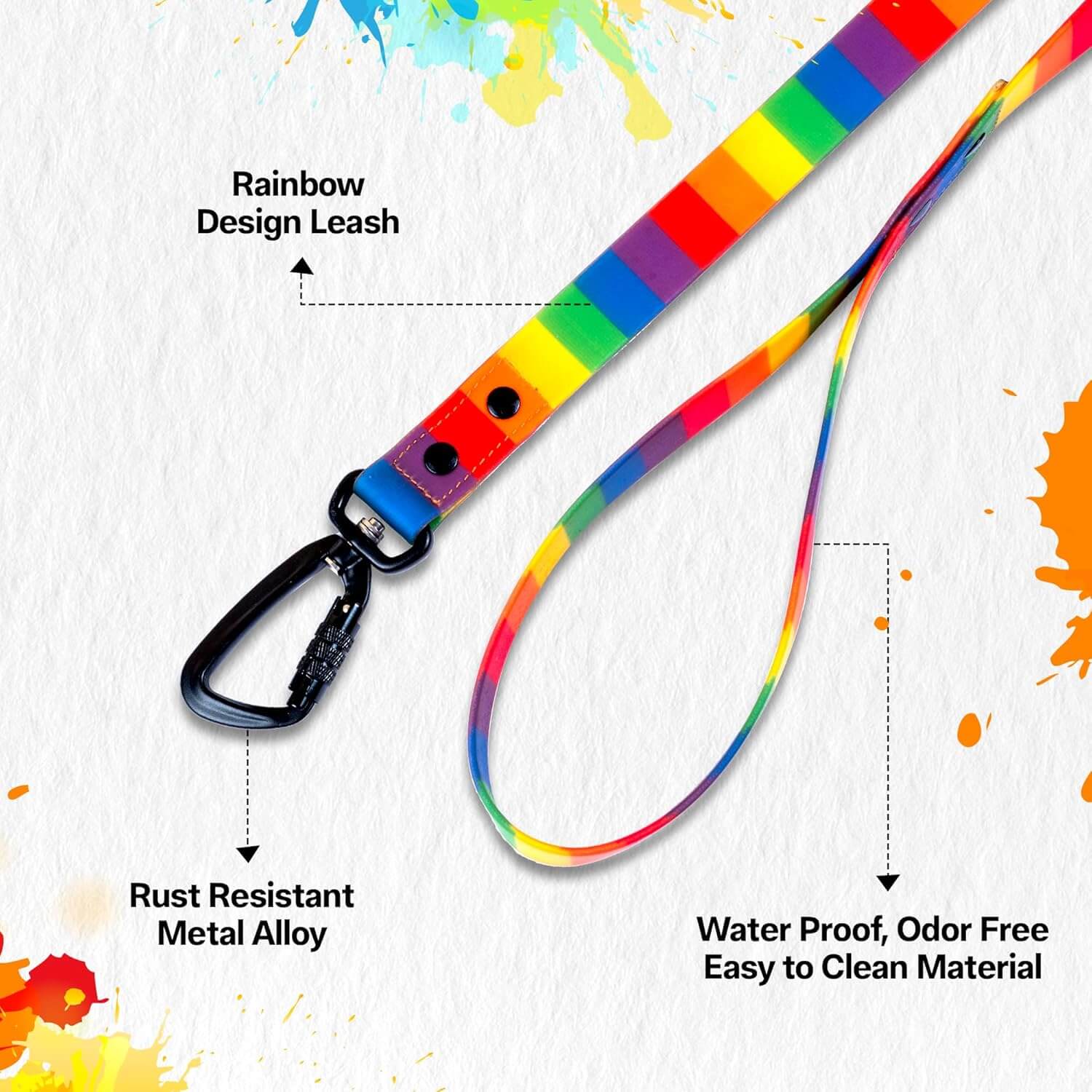 Adil’s Rainbow Dog Leash – Biothane Waterproof Leashes for Dogs, Metal Hook, Adjustable Length & Neck Girth Suitable for Dogs & Puppies of All Breeds Ideal for Walking, Running & Training